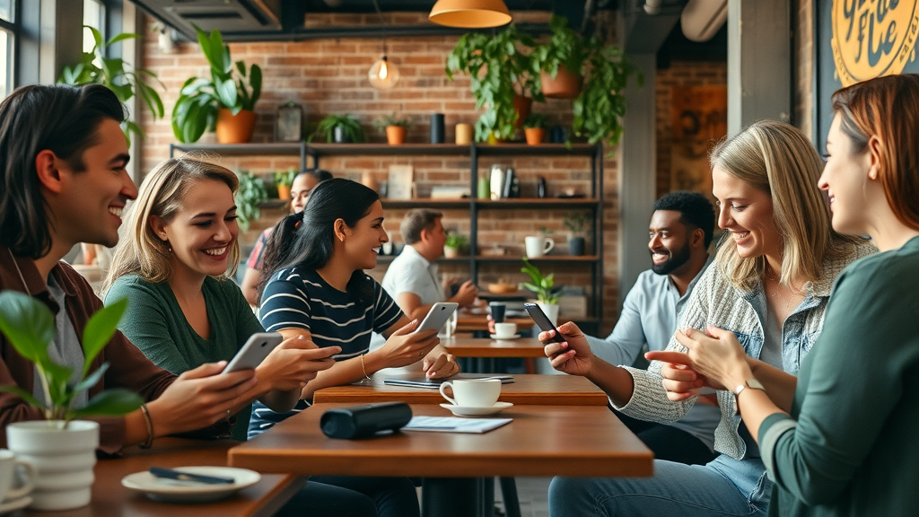 diverse content creators networking in trendy San Francisco cafe