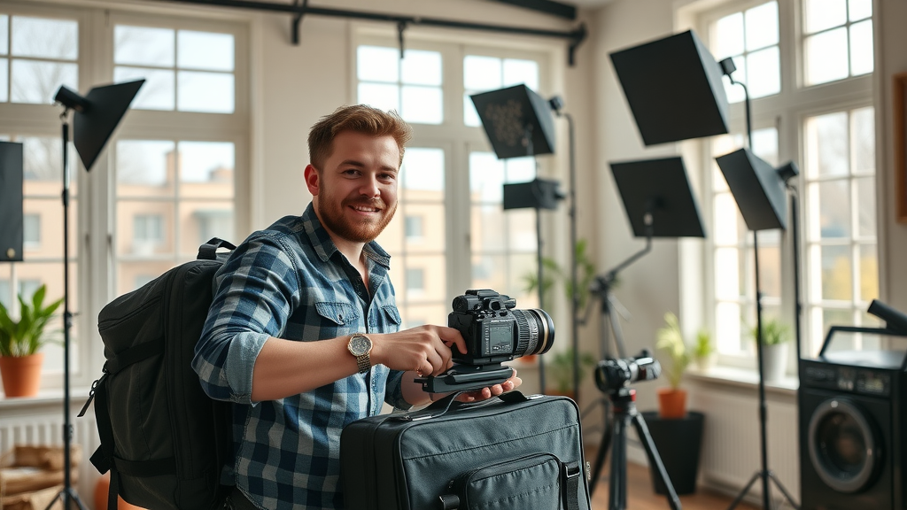 motivated sf content creator setting up studio for influencer campaign