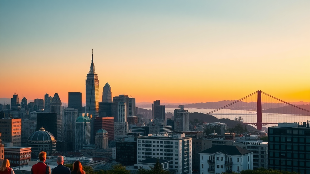 Vibrant San Francisco skyline at sunrise showcasing content creation agencies sf in a creative city environment.