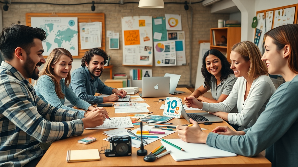 creative content production team brainstorming and working together