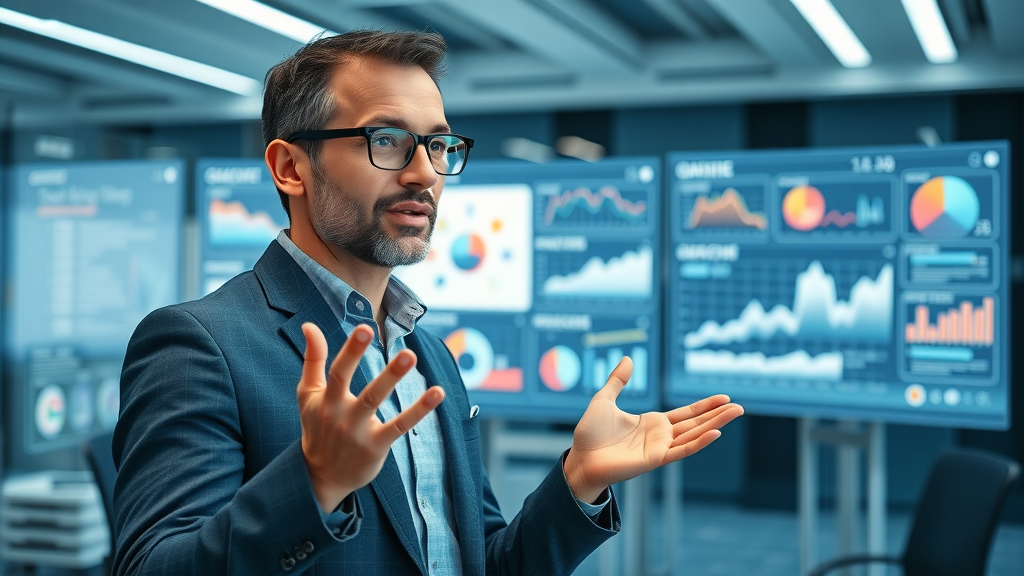 Marketing strategist presenting AI-enabled marketing strategy plan for ai in marketing benefits