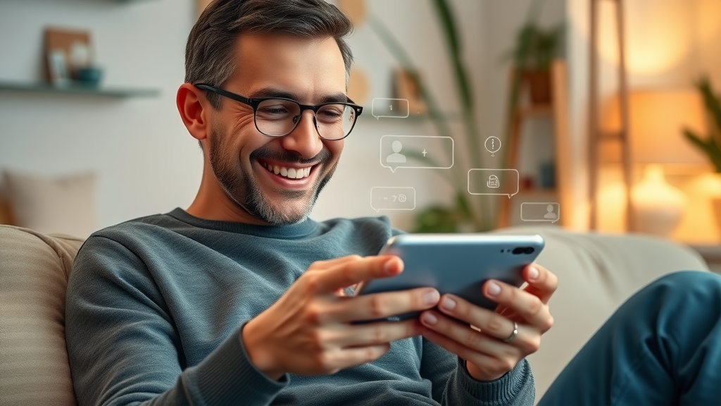 Customer interacting with AI-powered chatbot for ai in marketing benefits, satisfied with engagement