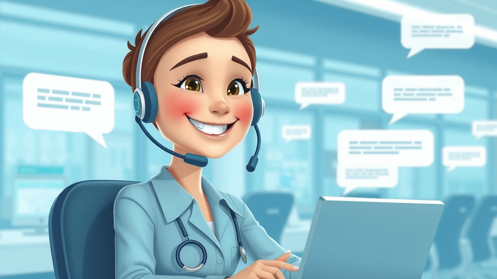 A friendly customer support agent using an AI chatbot interface to assist customers, showcasing how artificial intelligence improves customer service in digital marketing.
