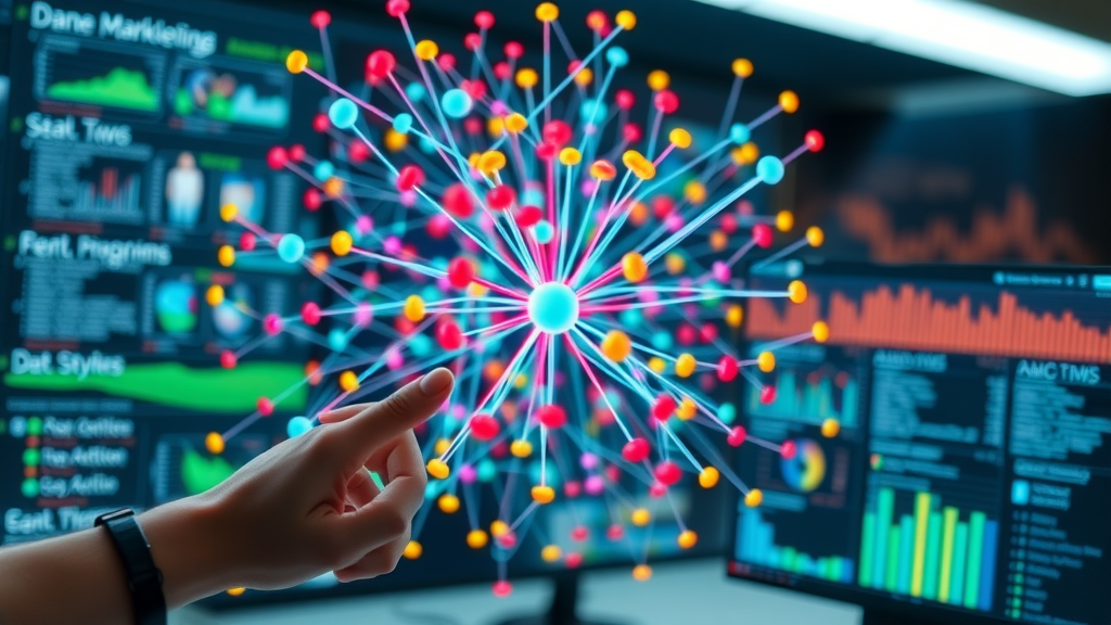 neural network diagram showing marketing analytics and machine learning model application
