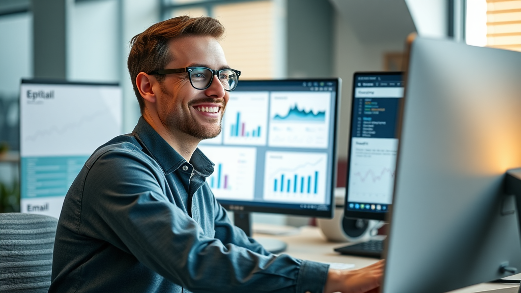 marketer analyzing email marketing metrics using machine learning tools