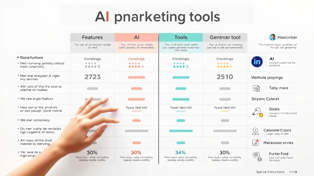 Infographic chart comparing features of popular AI-driven marketing tools in a clean, colorful style with icons and data flows for easy reference.