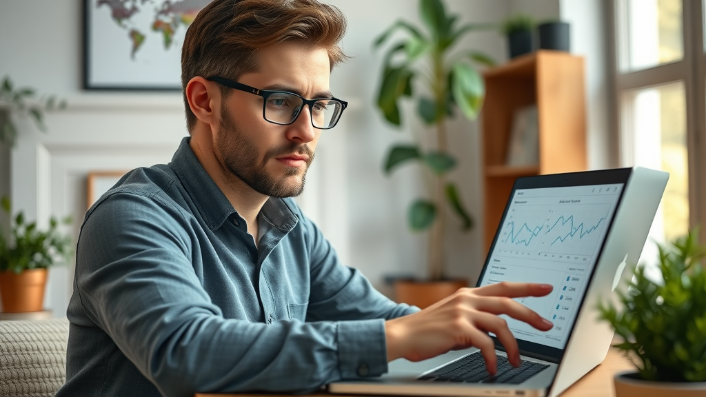 marketer using customer data and AI tool for marketing personalization in a cozy workspace