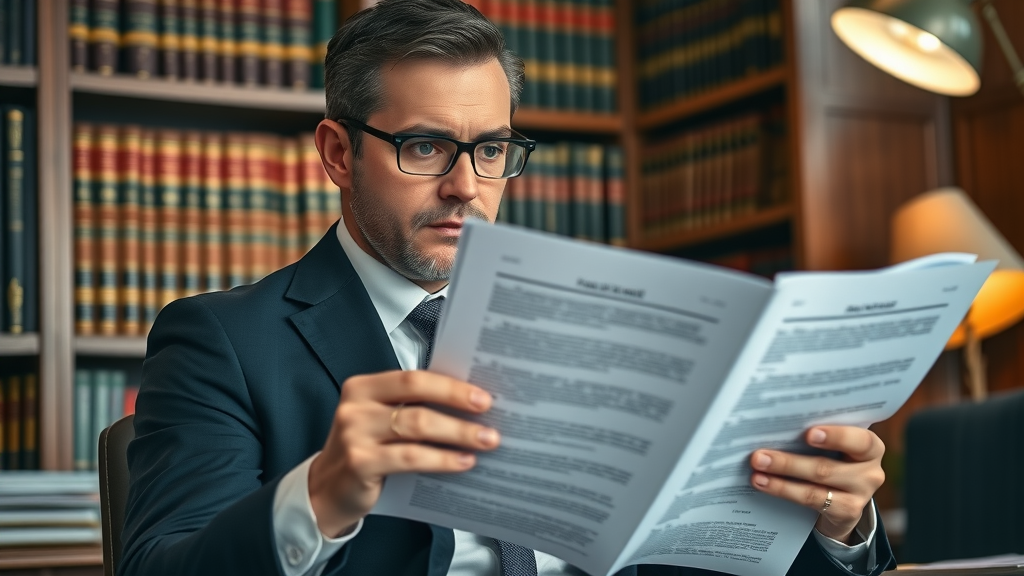 compliance officer reviewing data privacy documents in a legal office environment