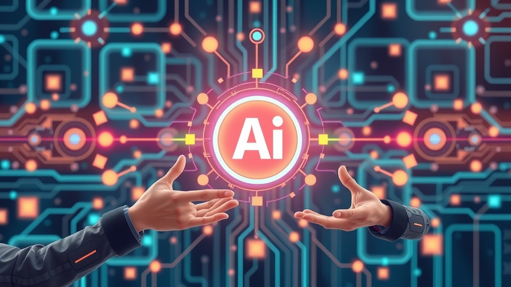 Modern AI interface demonstrating data analytics and AI marketing, with data flow and circuit network visuals.
