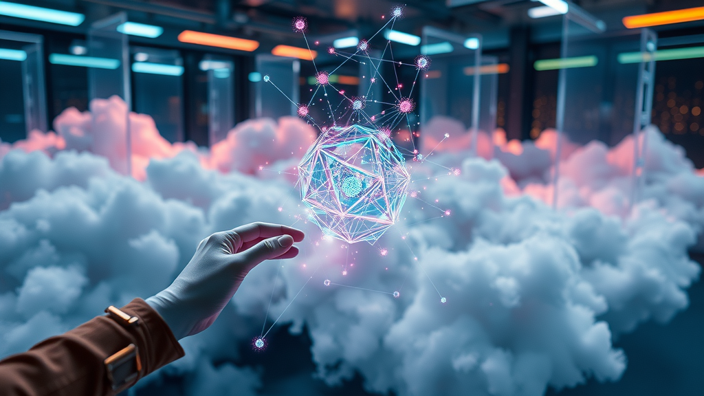 AI algorithm visualizing data flow across networks, powering marketing analytics and data analysis in AI marketing.