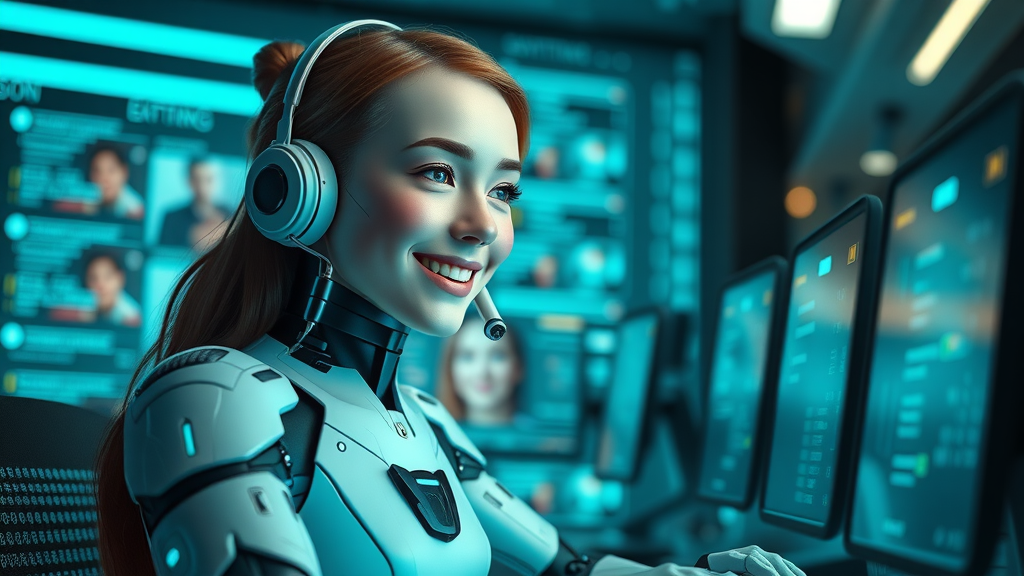 friendly AI chatbot interface helping customer service representative, ai marketing customer engagement