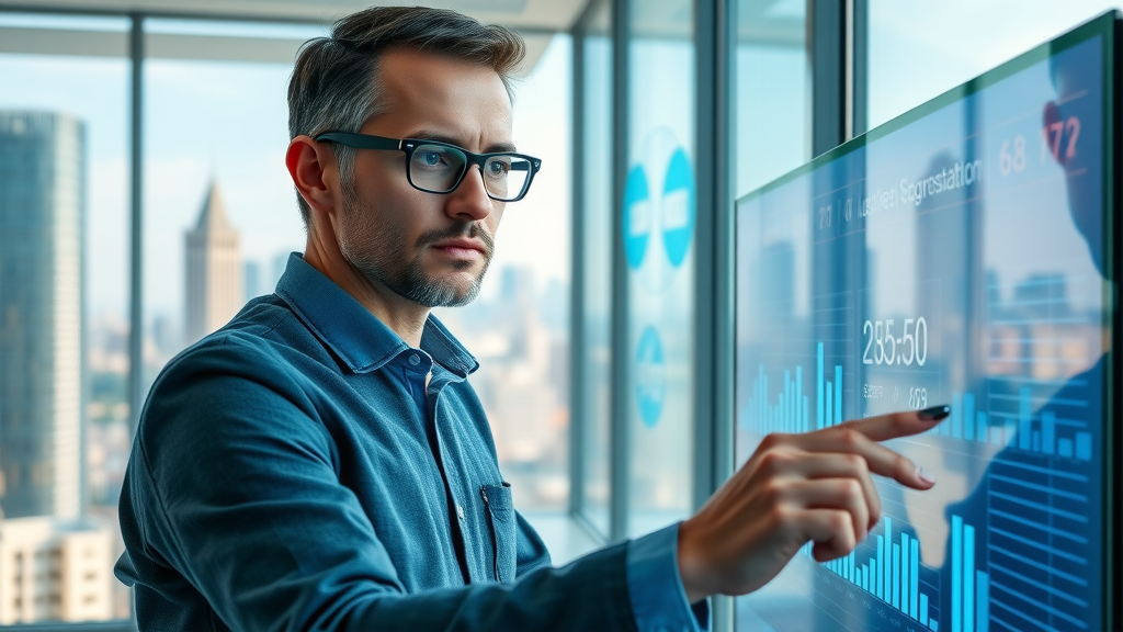 advanced AI dashboard marketing analyst reviewing customer segmentation and insights marketing campaign